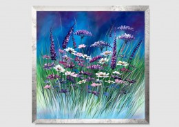 Obraz do salonu fioletowa łąka zapomnienia obrazy malowane 2229A