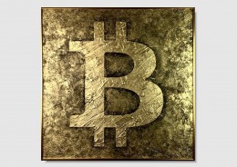 Obraz z logo BTC golden bitcoin abstrakcja w ramie 2210A