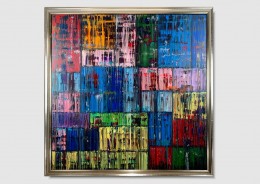 Duża abstrakcja colors of life w srebrnej ramie obraz malowany 2105A